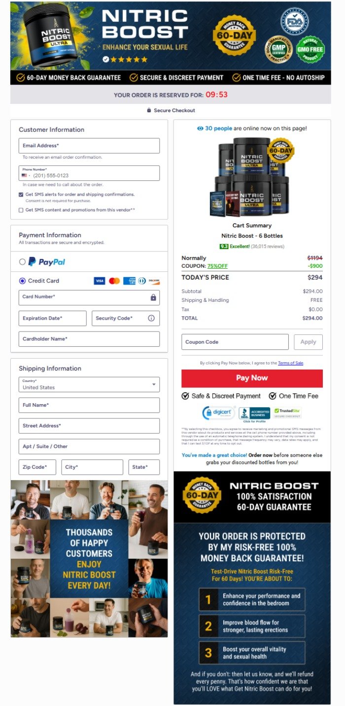 Nitric Boost Ultra secure checkout payment page